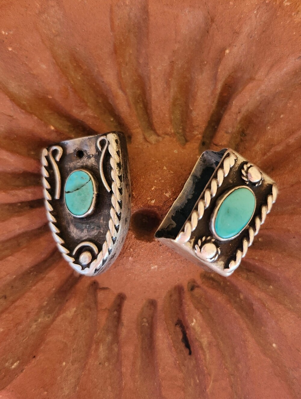 Vintage Native American Sterling Silver Turquoise Belt End Tip & Loop Keeper